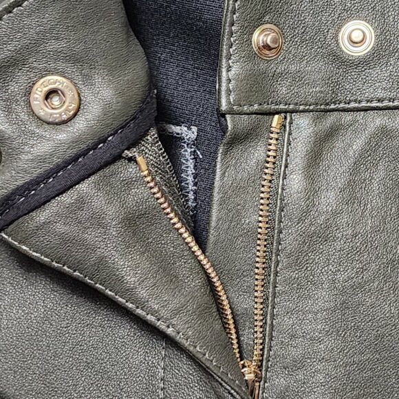 Turrath Army Green Lambskin Leather Mid Rise Skinny Pants - Picture 4 of 5